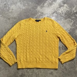 Ralph Lauren Yellow Cable Knit Sweater Size Large 100% Cotton